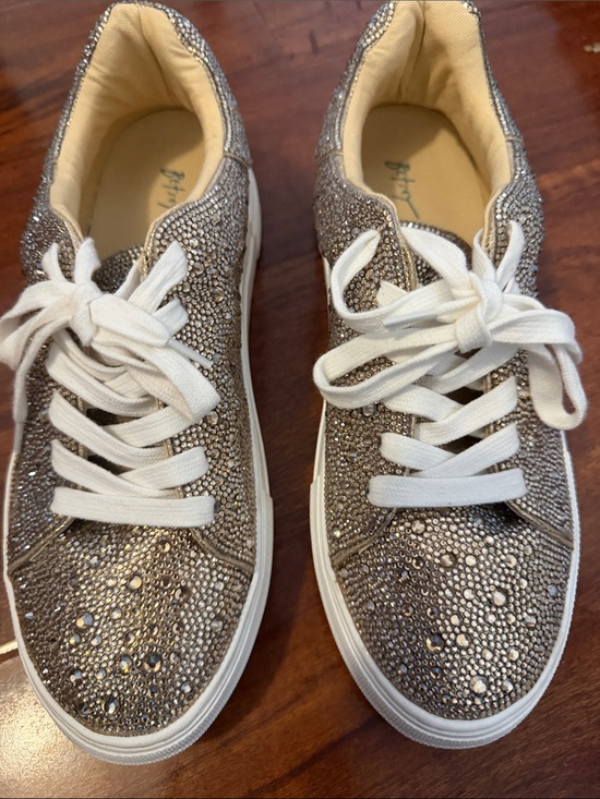 Betsey Johnson Shoes - Betsey Johnson Gold Crystal Embellished Lace-Up Sneakers
